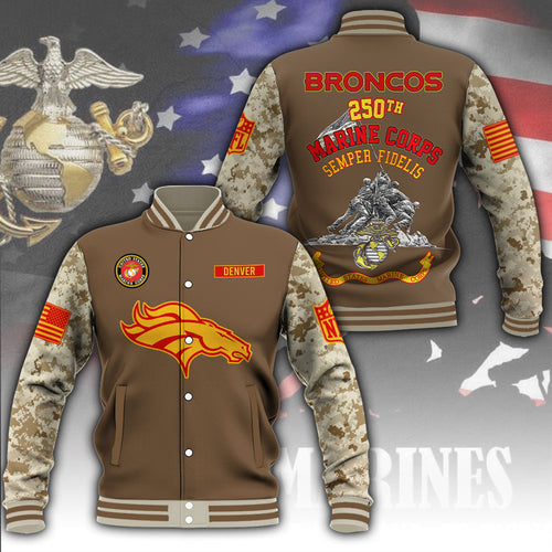 Denver Broncos x US Marine Corps 250th Anniversary Varsity Jacket – MAITM12780