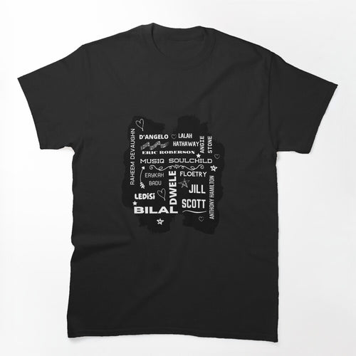 90s Neo Soul Iconic Music Artists Black Paint Design Shirt