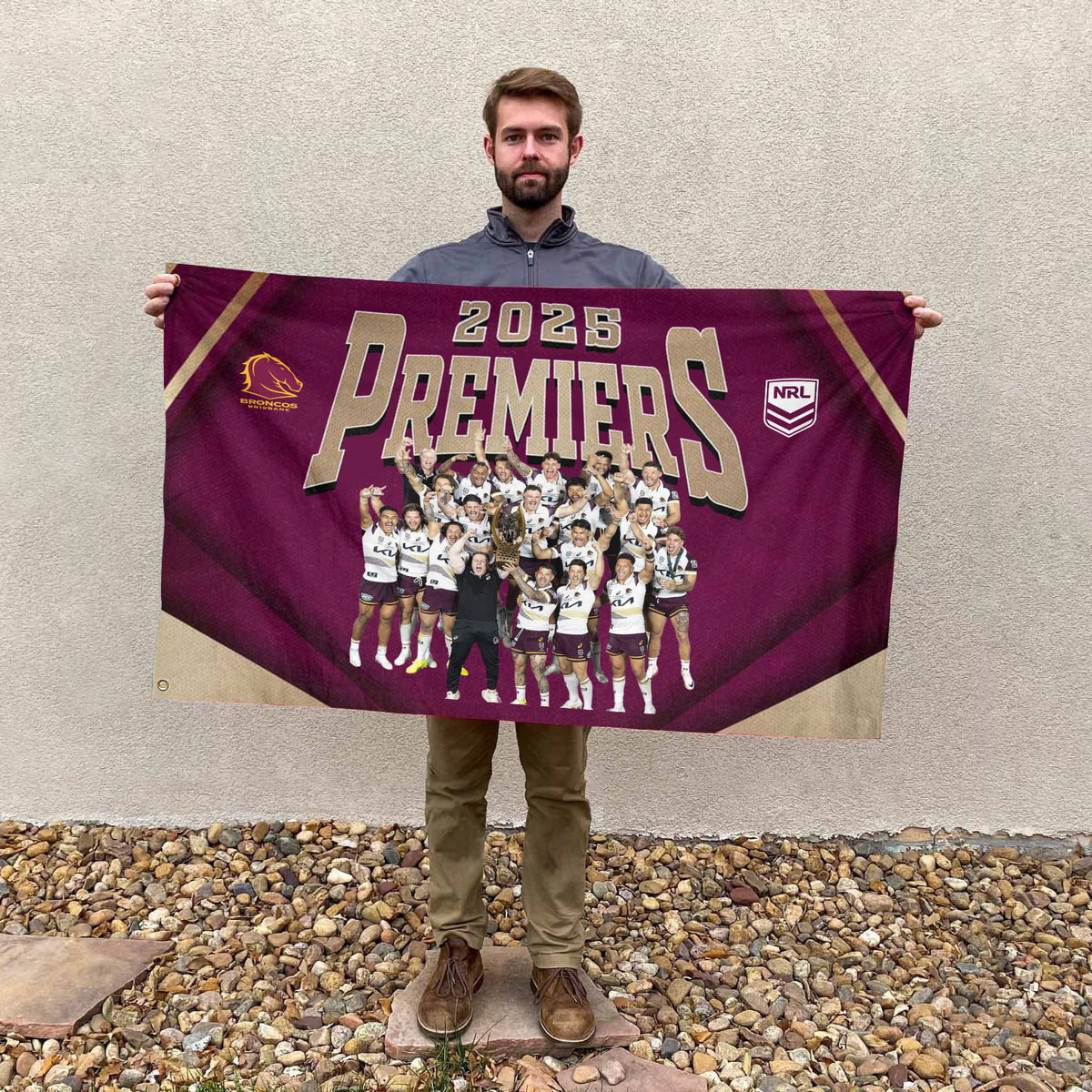 Brisbane Broncos 2025 Premiers 3D Double-side House Flag – MAITM13269