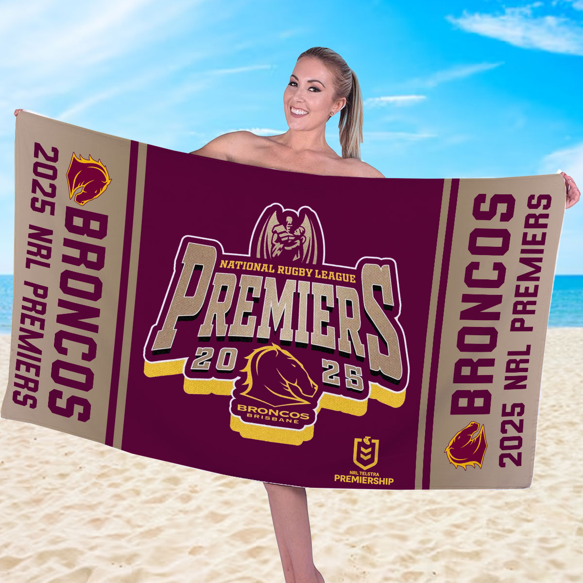Brisbane Broncos 2025 Premiers Rectangle Beach Towel – MAITM13253