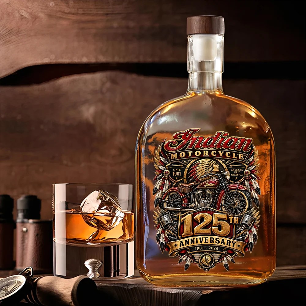Indian Motorcycle 125th Anniversary 25oz Empty Whiskey Bottle – TMTHU10247
