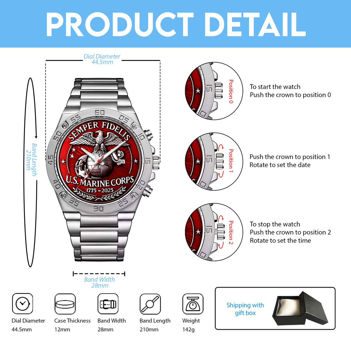 US Marine Corps 2025 Gentleman Stainless Steel Watch – MAITM12764