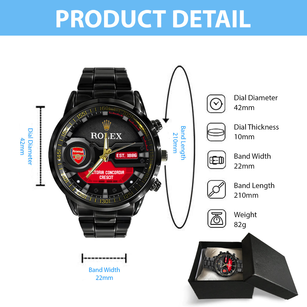 Arsenal FC x Rolex Black Stainless Steel Watch – MAITM6548
