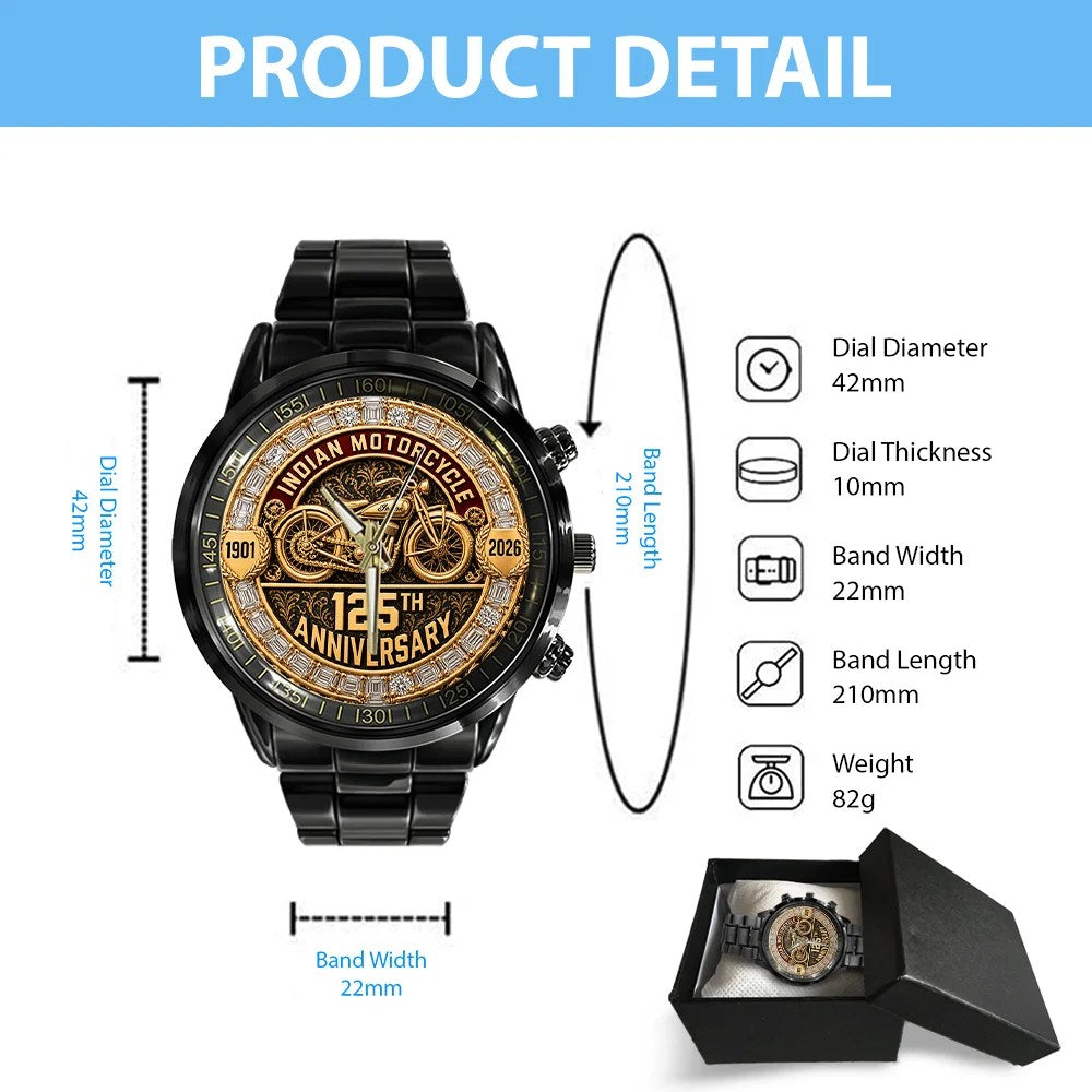 Indian Motorcycle 125th Anniversary Black Stainless Steel Watch – TMTHU9230