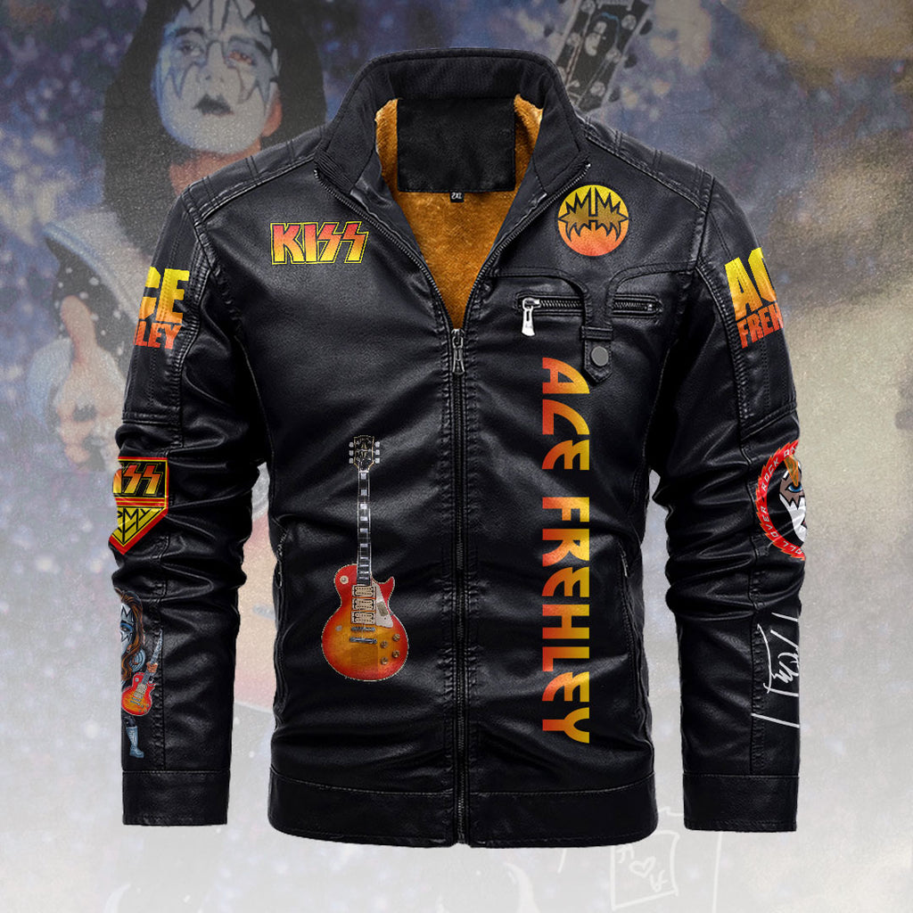 Ace Frehley 2D Leather Yellow Fleece Jacket – HOATT14852