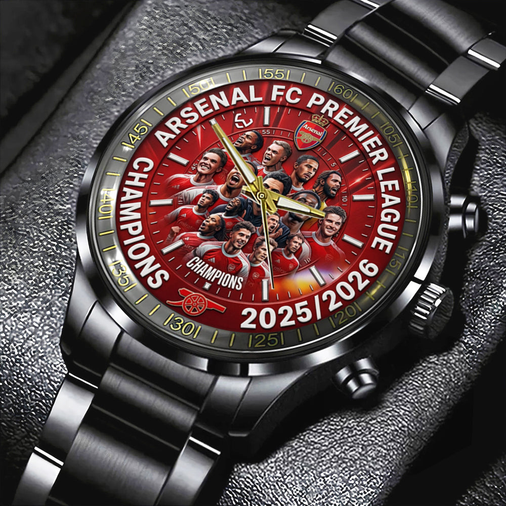 Arsenal FC Premier League Champions 25/26 Black Stainless Steel Watch – TMTHU6315