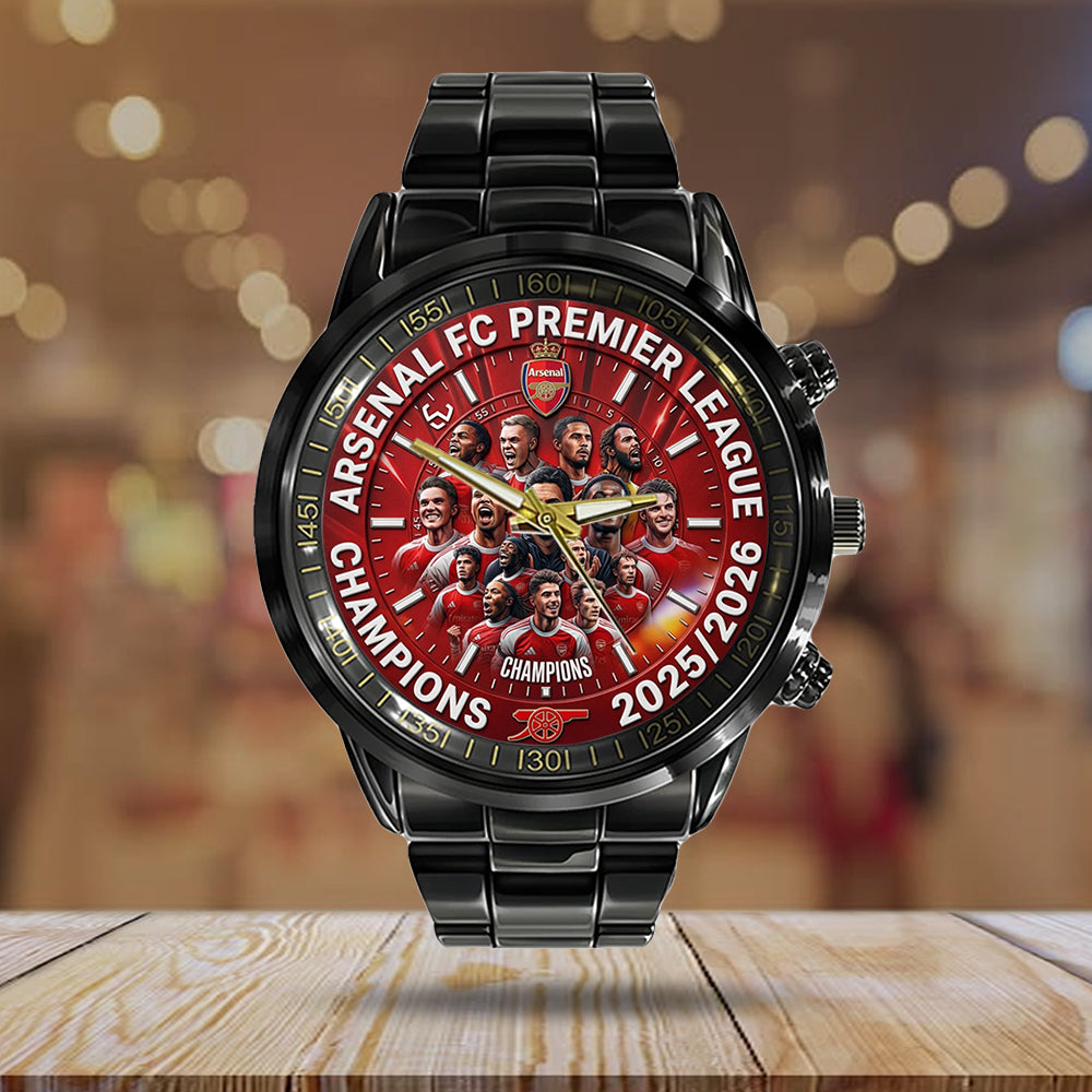 Arsenal FC Premier League Champions 25/26 Black Stainless Steel Watch – TMTHU6315