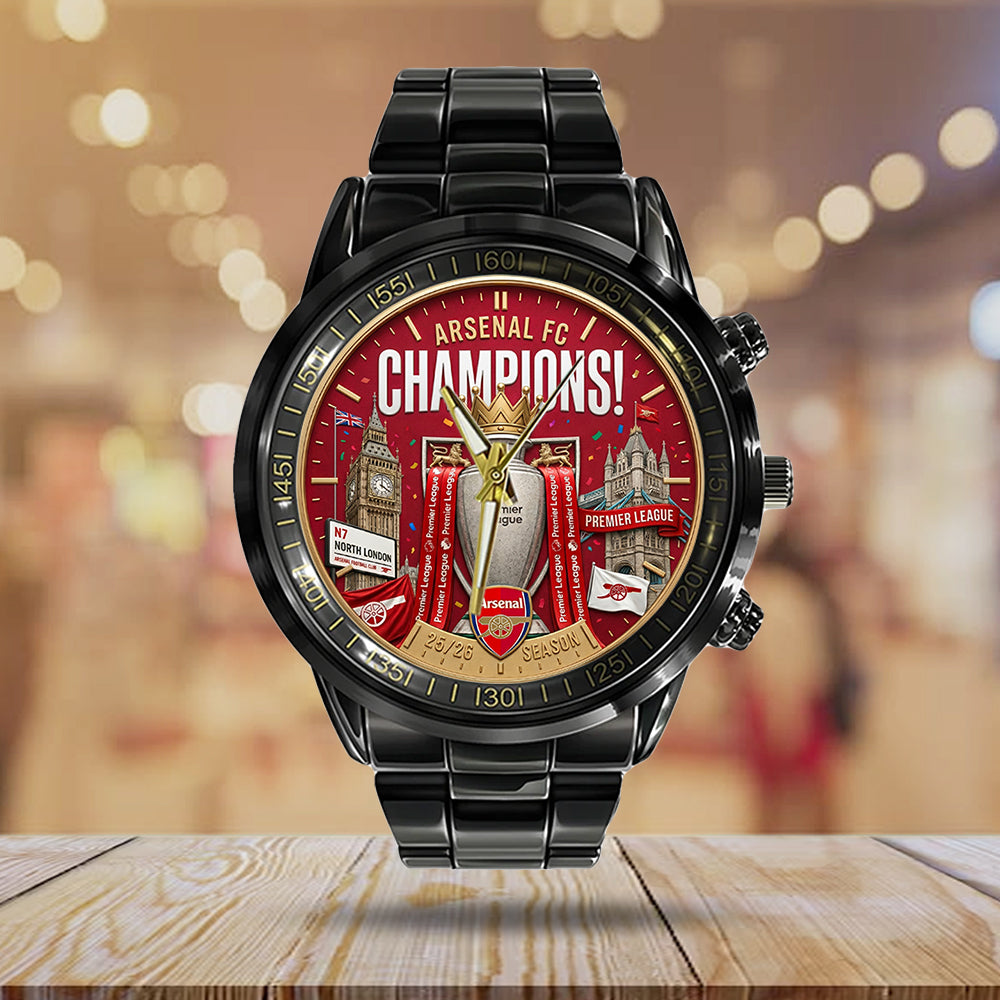 Arsenal FC Premier League Champions 25/26 Black Stainless Steel Watch – TMTHU6323