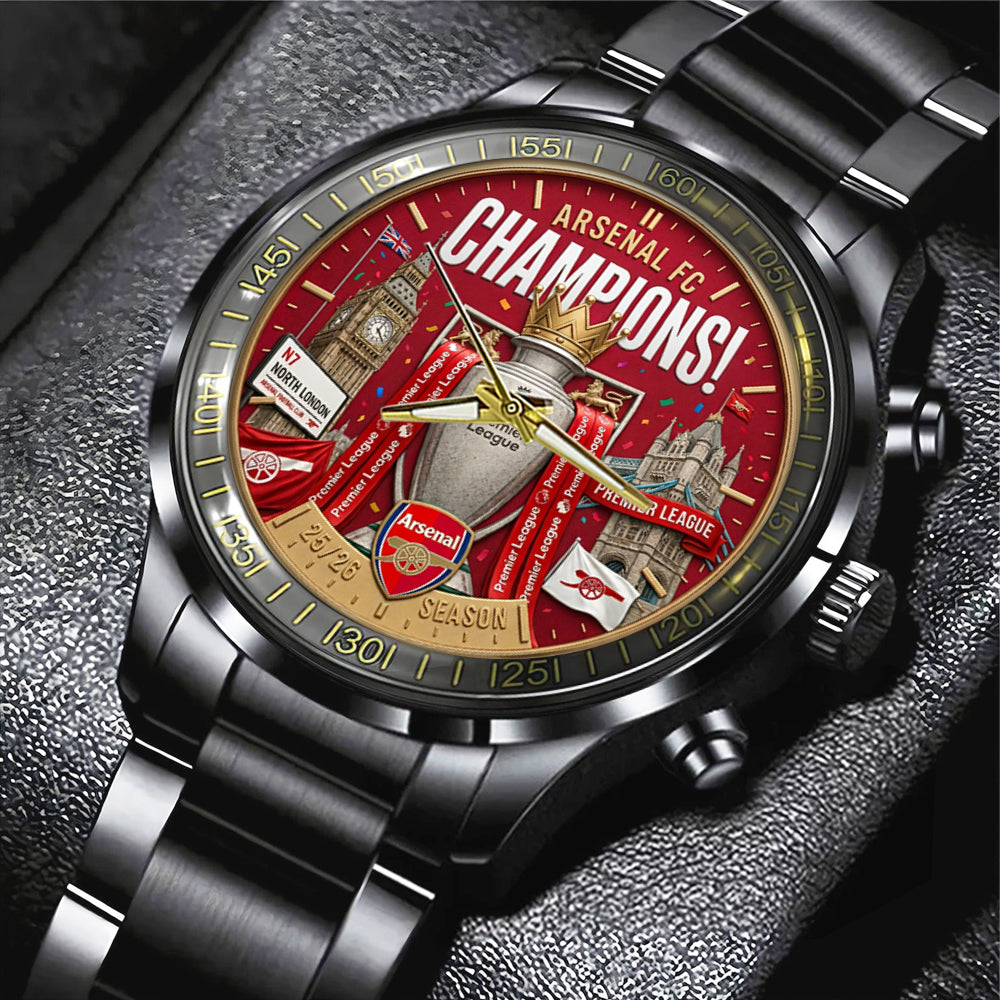Arsenal FC Premier League Champions 25/26 Black Stainless Steel Watch – TMTHU6323