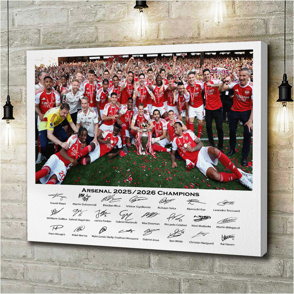 Arsenal FC Premier League Champions 25/26 Rectangle Canvas With Inner Frame – HOATT18225