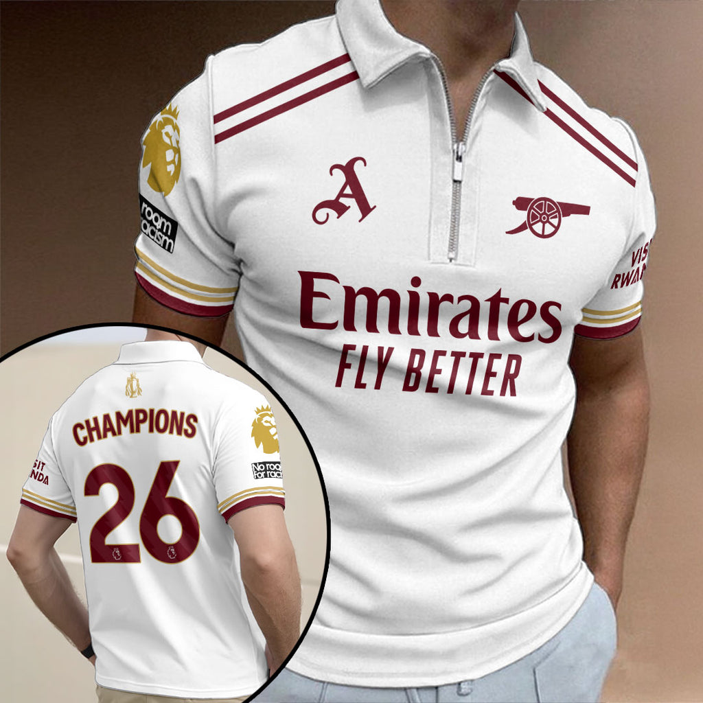 Arsenal FC Premier League Champions 25/26 Zip Polo Shirt – HOATT18419