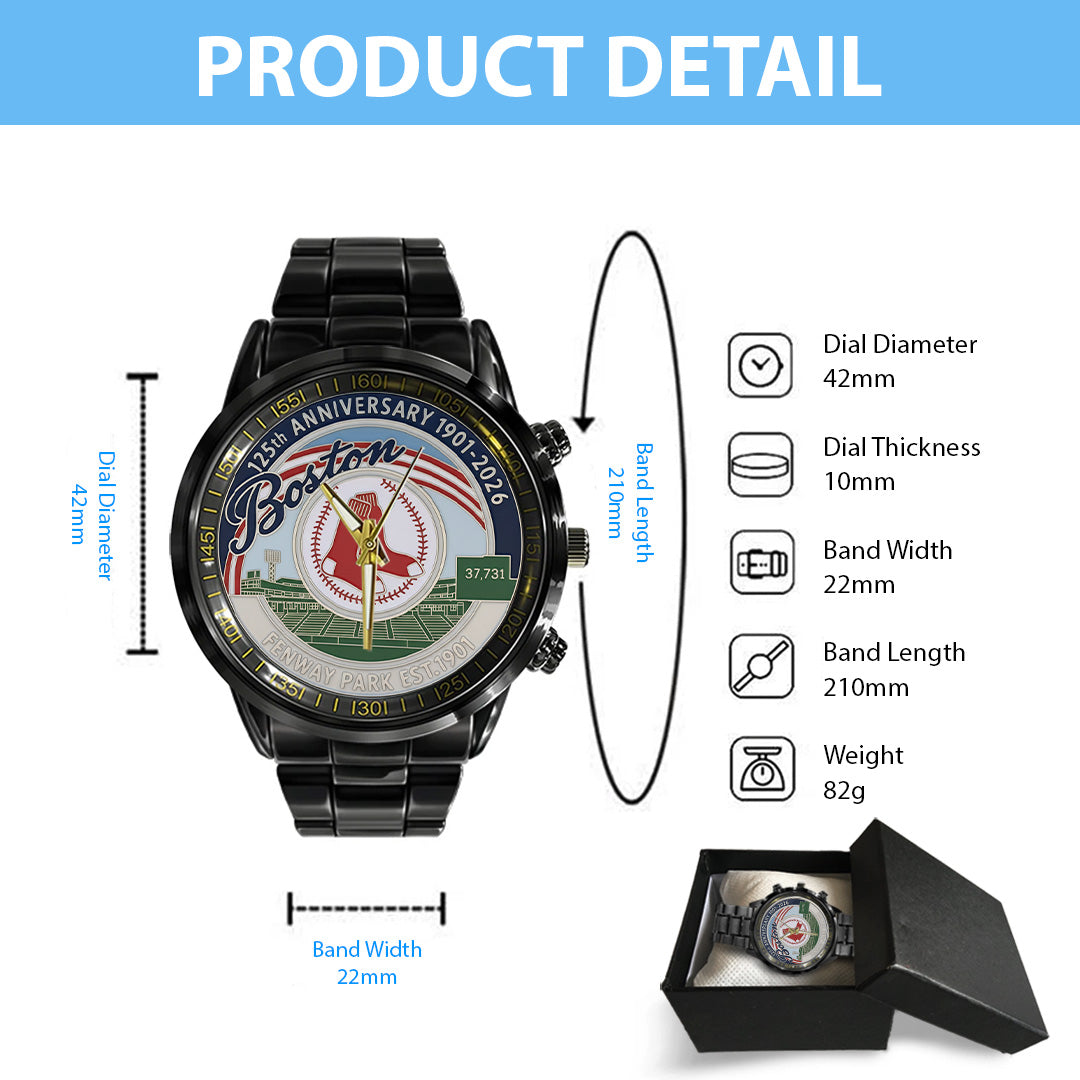 Boston Red Sox 125th Anniversary Black Stainless Steel Watch – TANTN18735