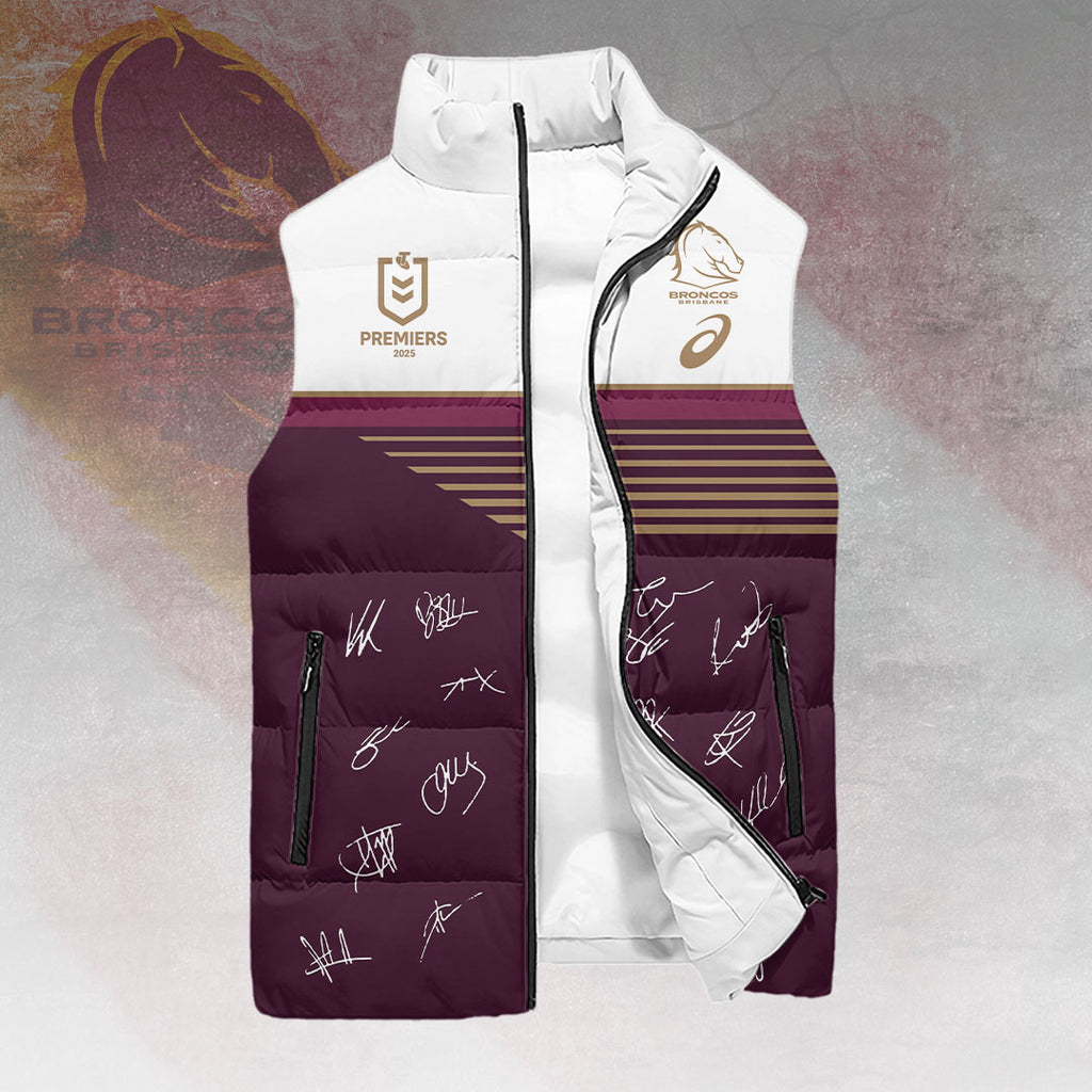 Brisbane Broncos 2025 NRL Premiers 3D Sleeveless Down Jacket – HOATT14028