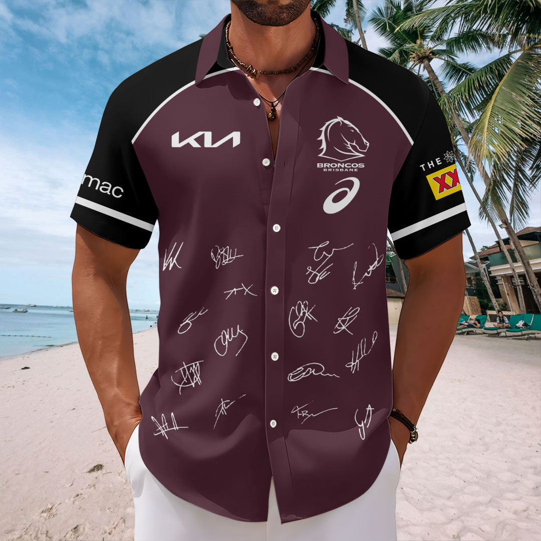 Brisbane Broncos 2025 NRL Premiers Short Sleeve Button-Down Shirt – HOATT14099