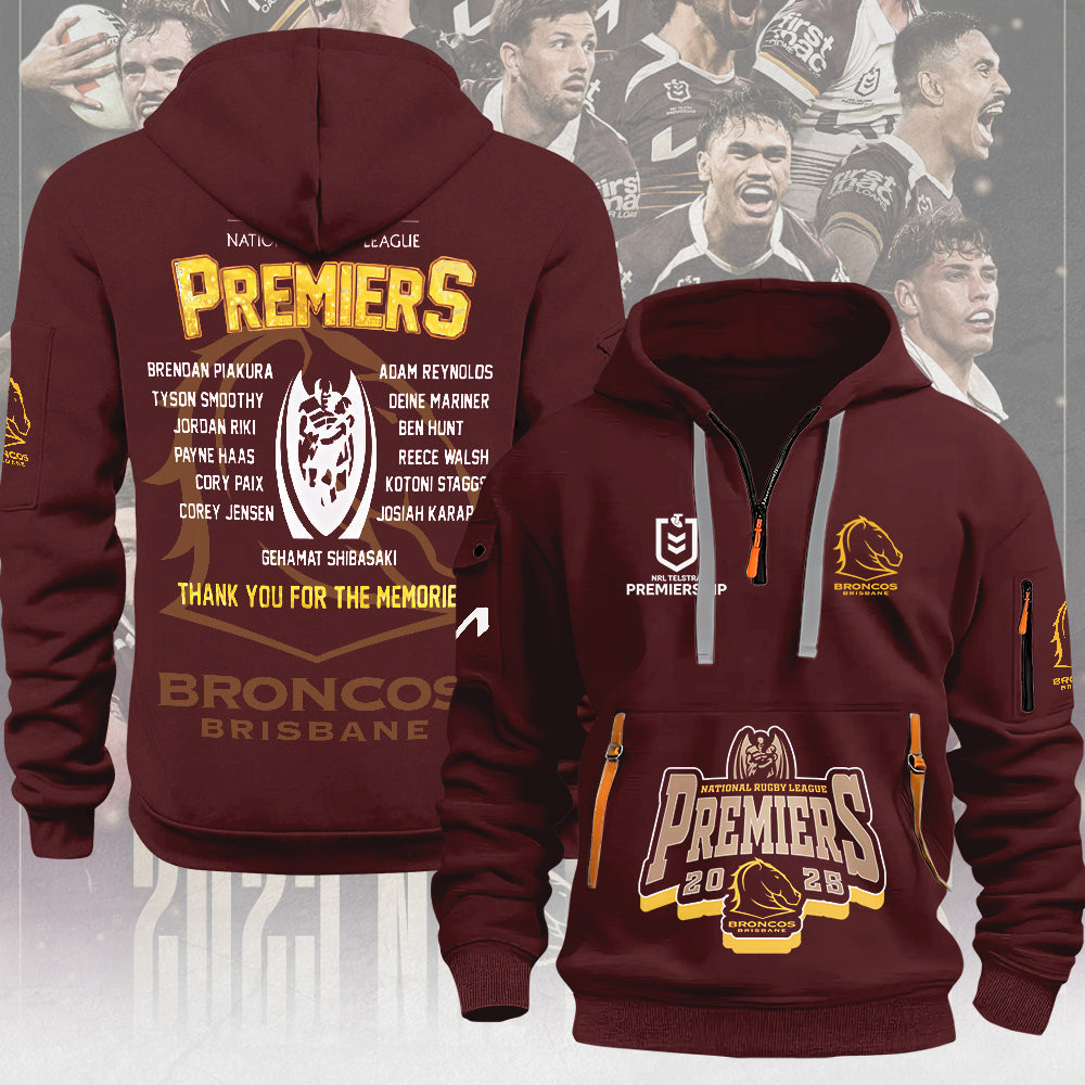Brisbane Broncos 2025 Premiers 2D Quarter Zip Hoodie – MAITM13294