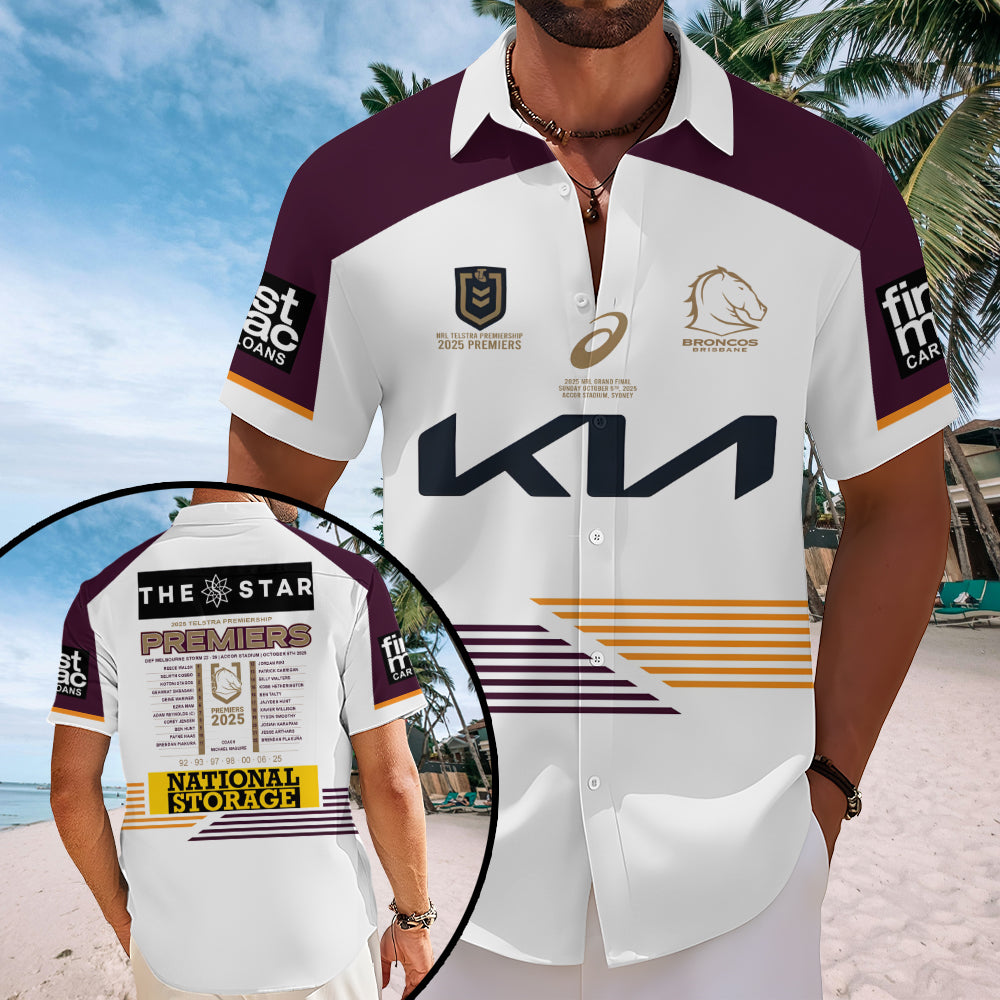 Brisbane Broncos 2025 Premiers Short Sleeve Button-Down Shirt – MAITM13255
