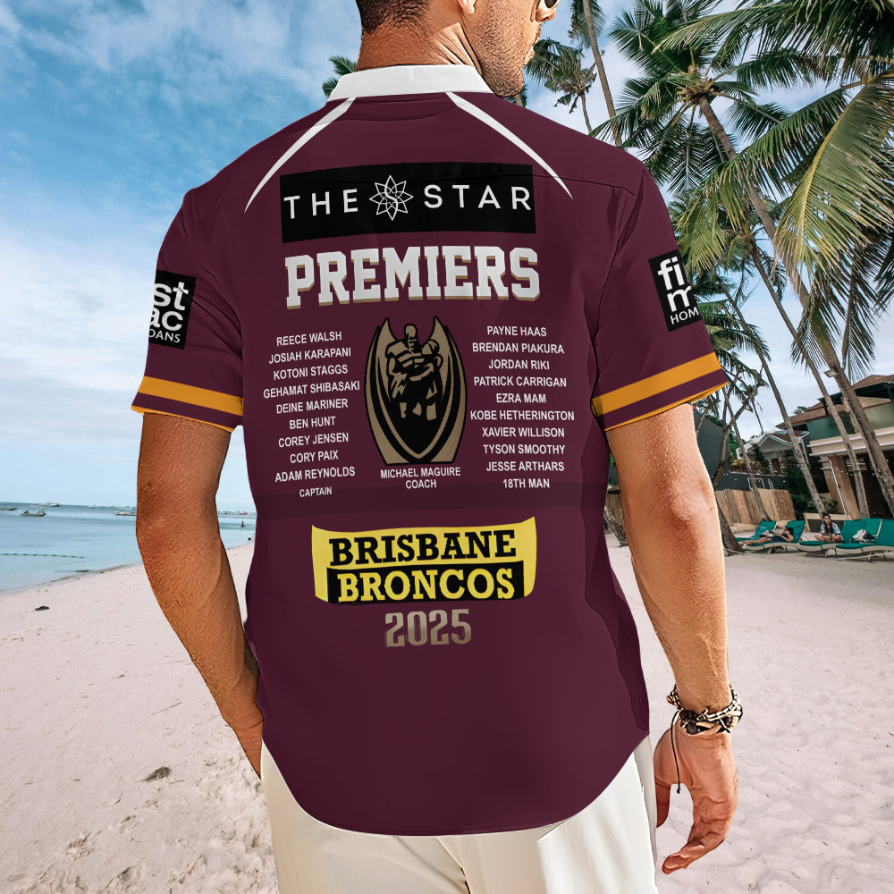 Brisbane Broncos 2025 Premiers Short Sleeve Button-Down Shirt – MAITM13374