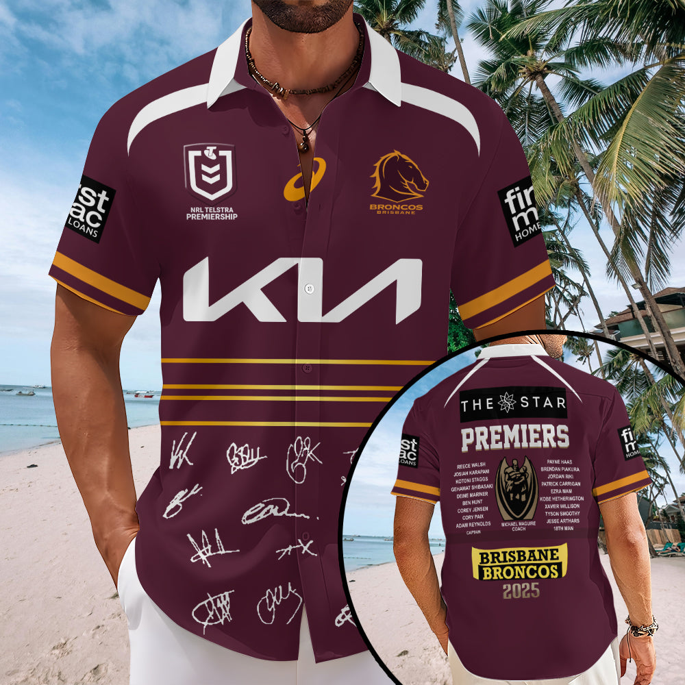 Brisbane Broncos 2025 Premiers Short Sleeve Button-Down Shirt – MAITM13374