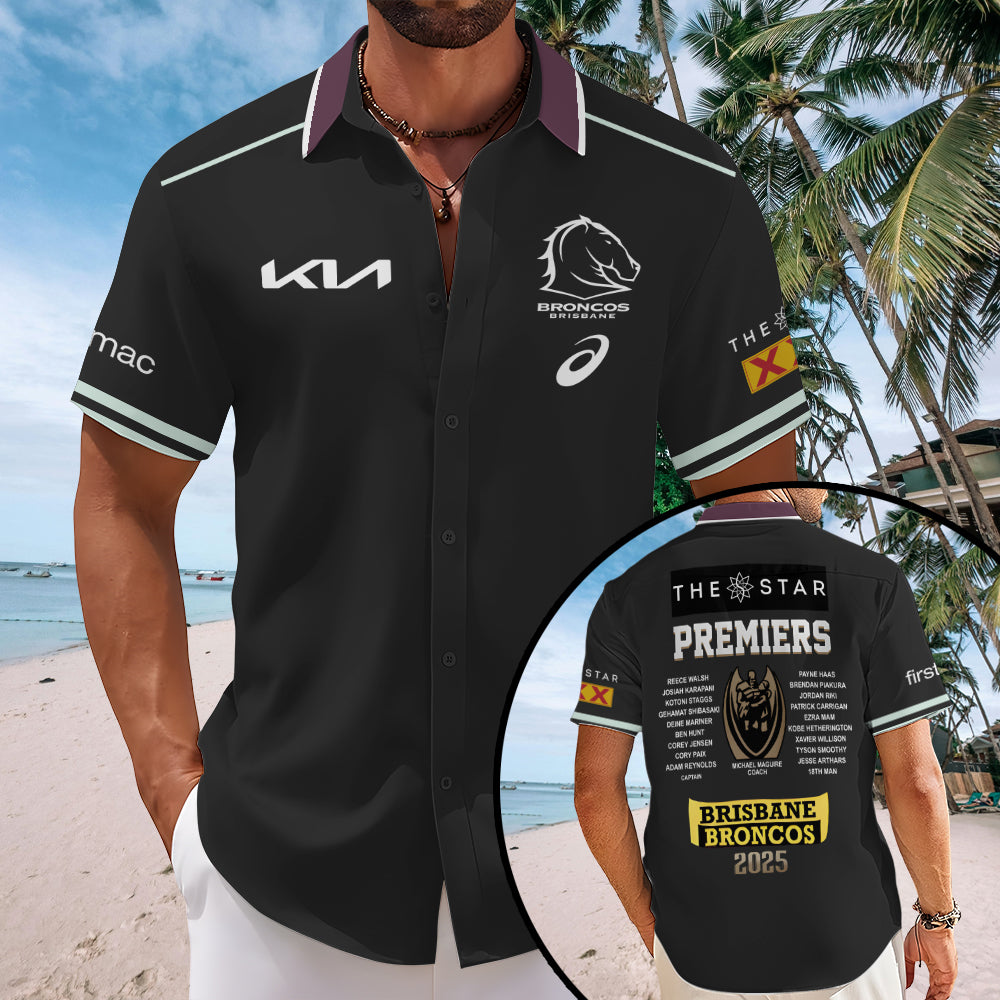 Brisbane Broncos 2025 Premiers Short Sleeve Button-Down Shirt – MAITM13460