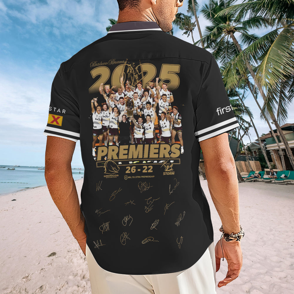 Brisbane Broncos 2025 Premiership Short Sleeve Button-Down Shirt – MAITM13505