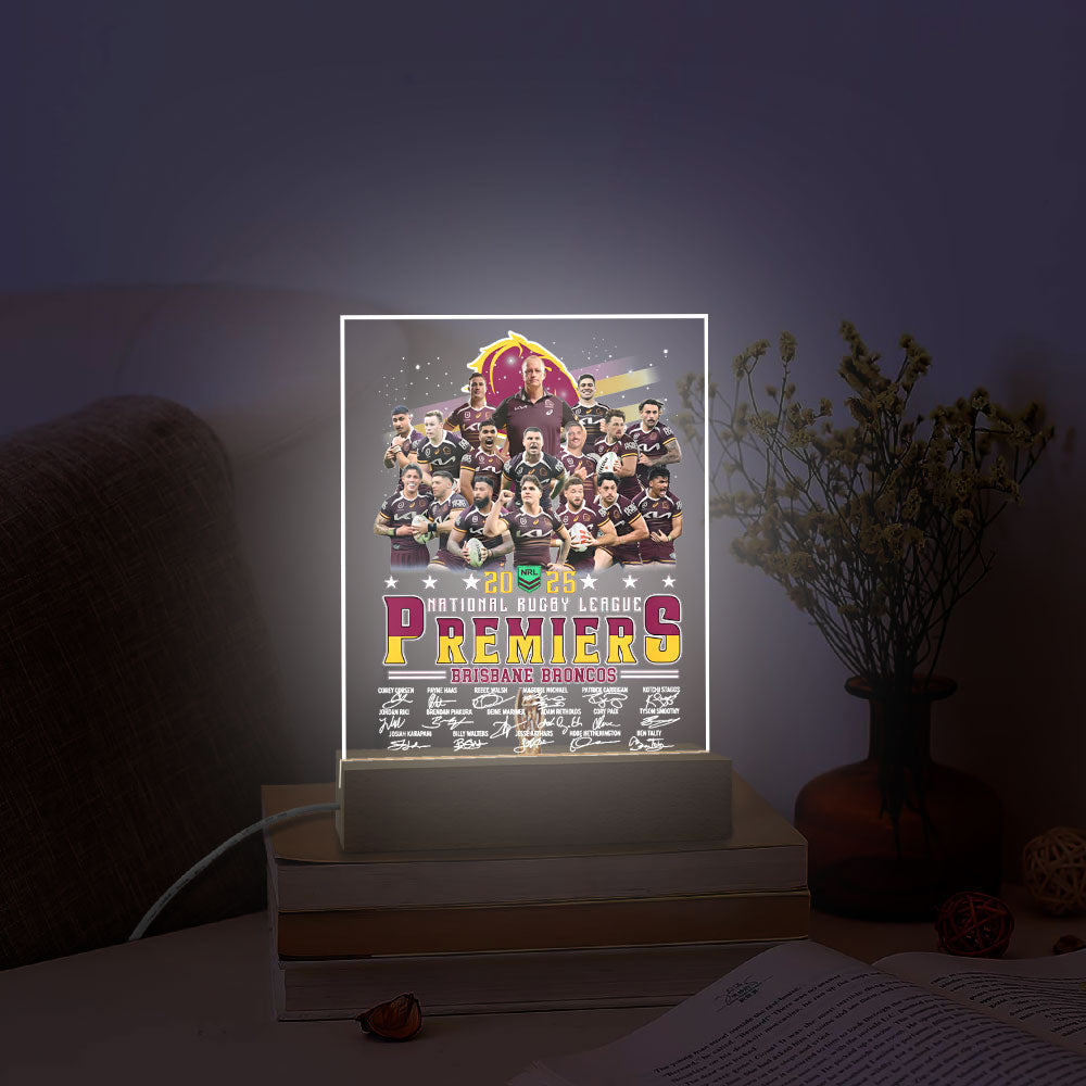 Brisbane Broncos 2025 Premiership 3D Led Light Wooden Base – TANTN17181