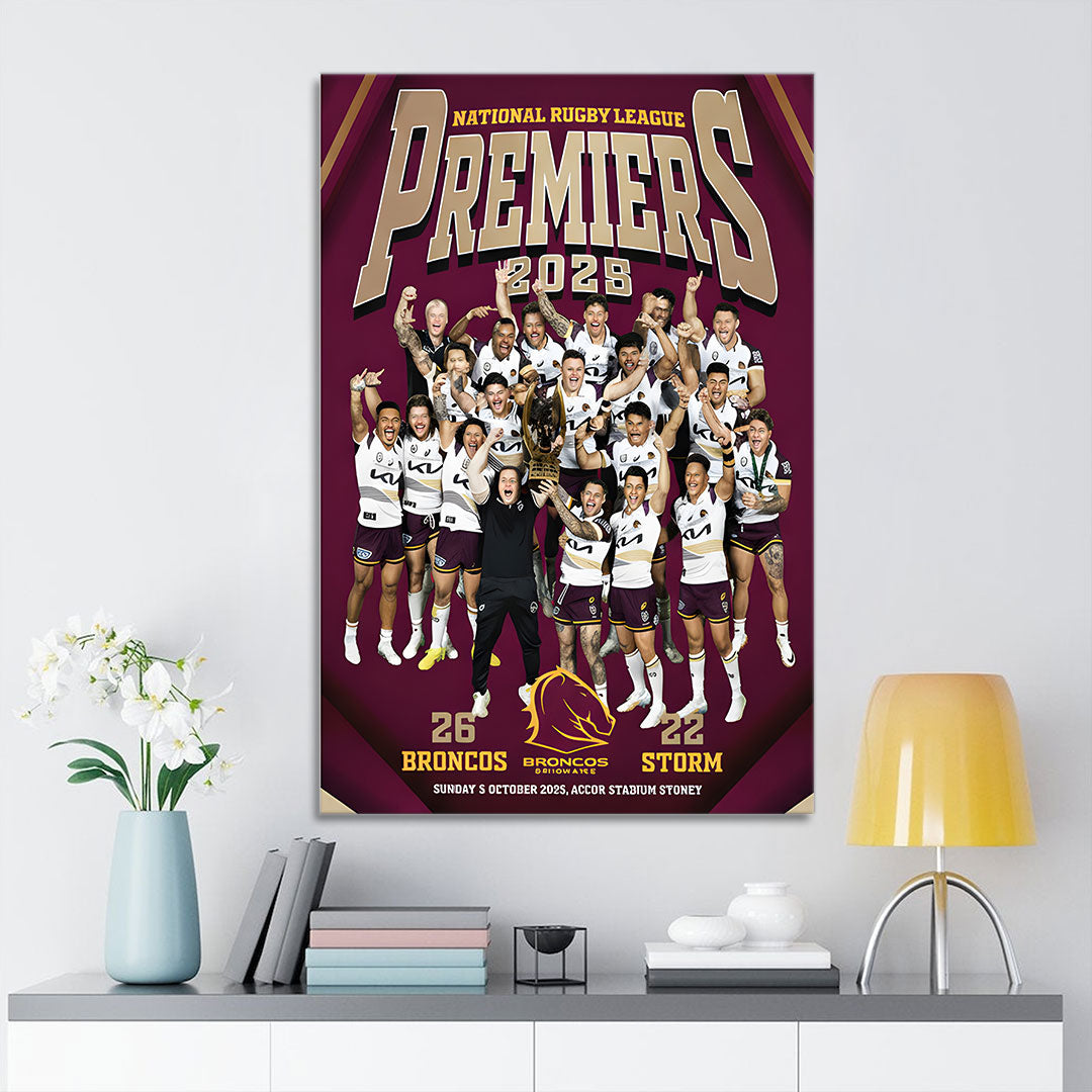 Brisbane Broncos 2025 Premiership Rectangle Canvas With Inner Frame – TANTN17281