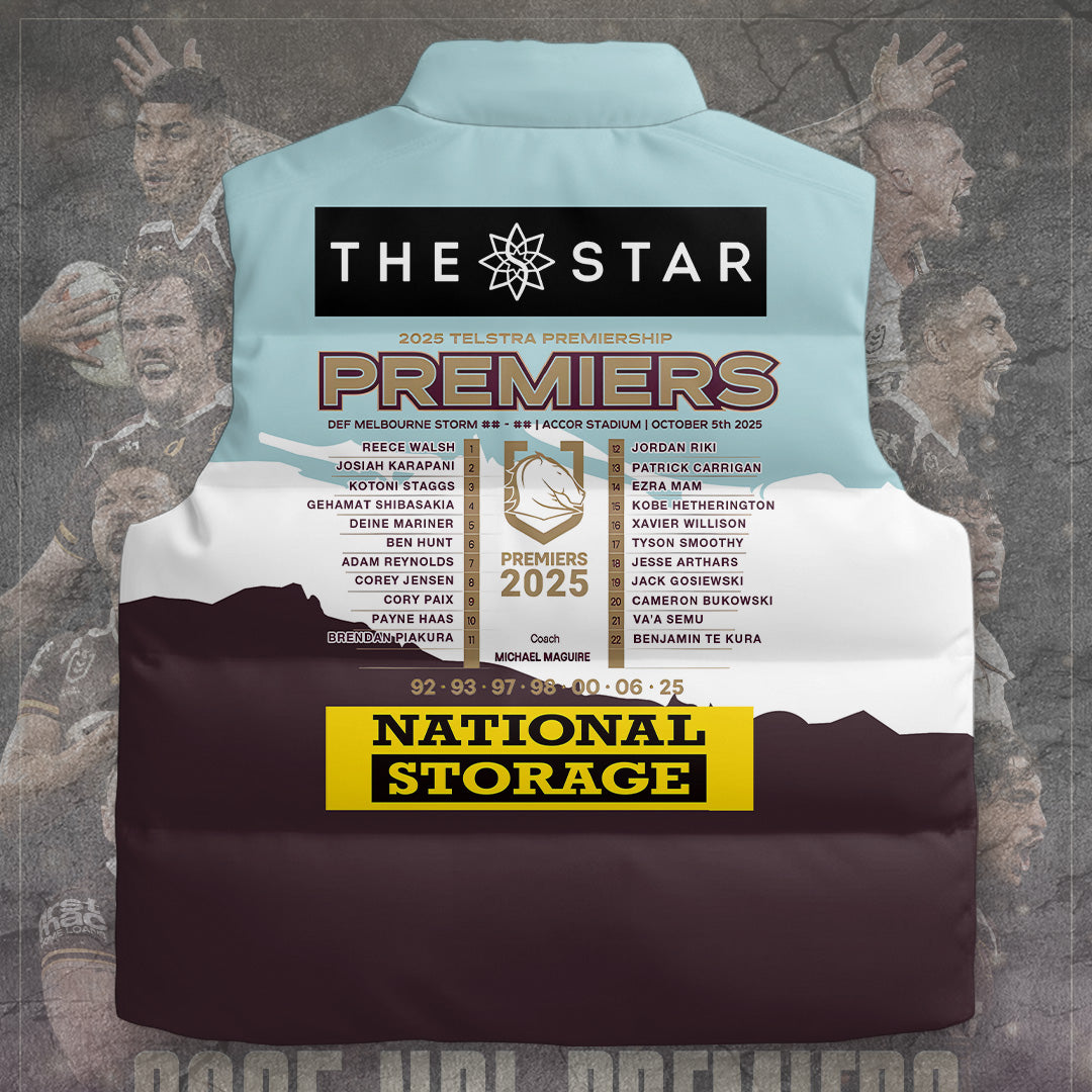 Brisbane Broncos 2025 Premiership 3D Sleeveless Down Jacket – TANTN17708