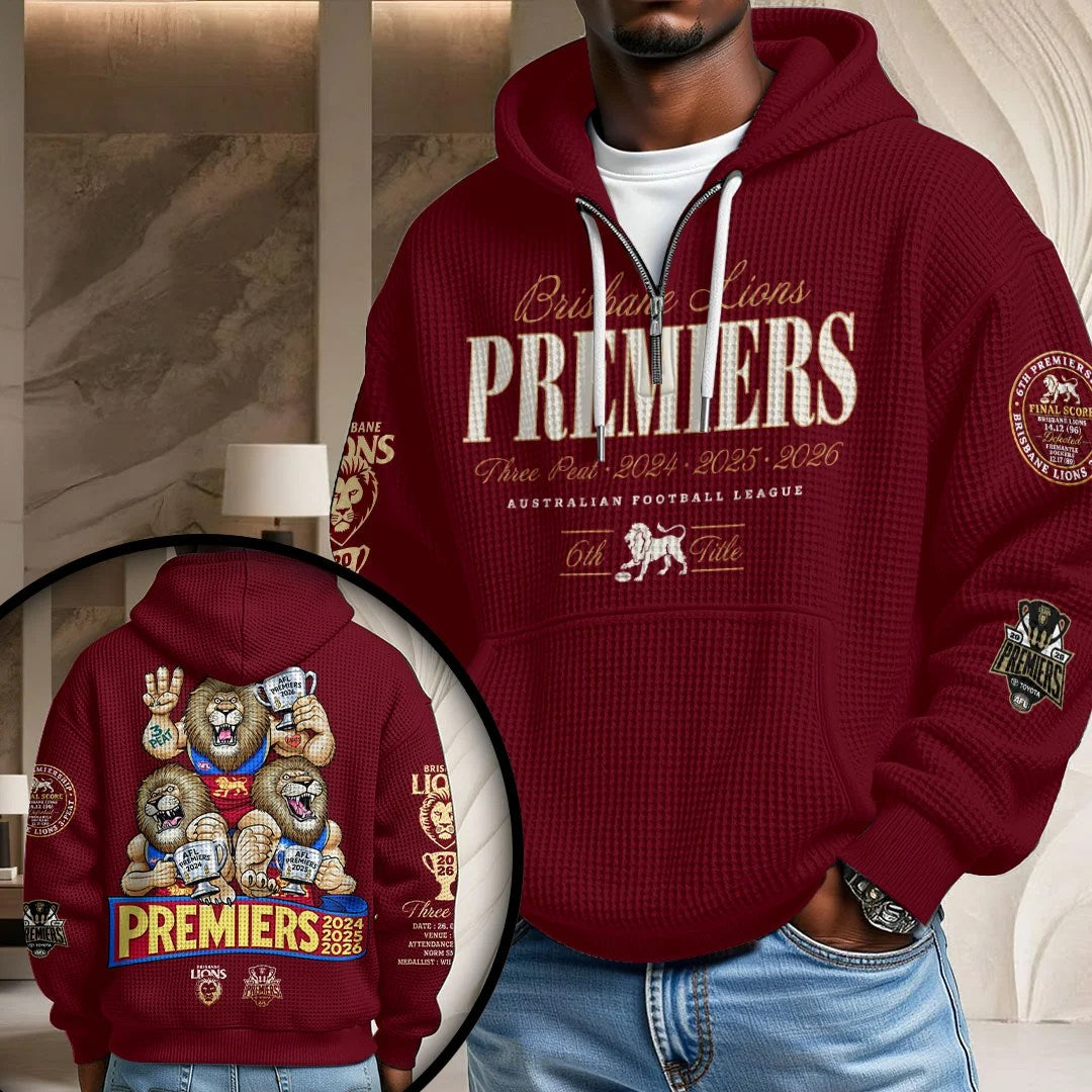 Brisbane Lions 2026 AFL Premiers 3D Unisex Waffle Hoodie – HOATT21471