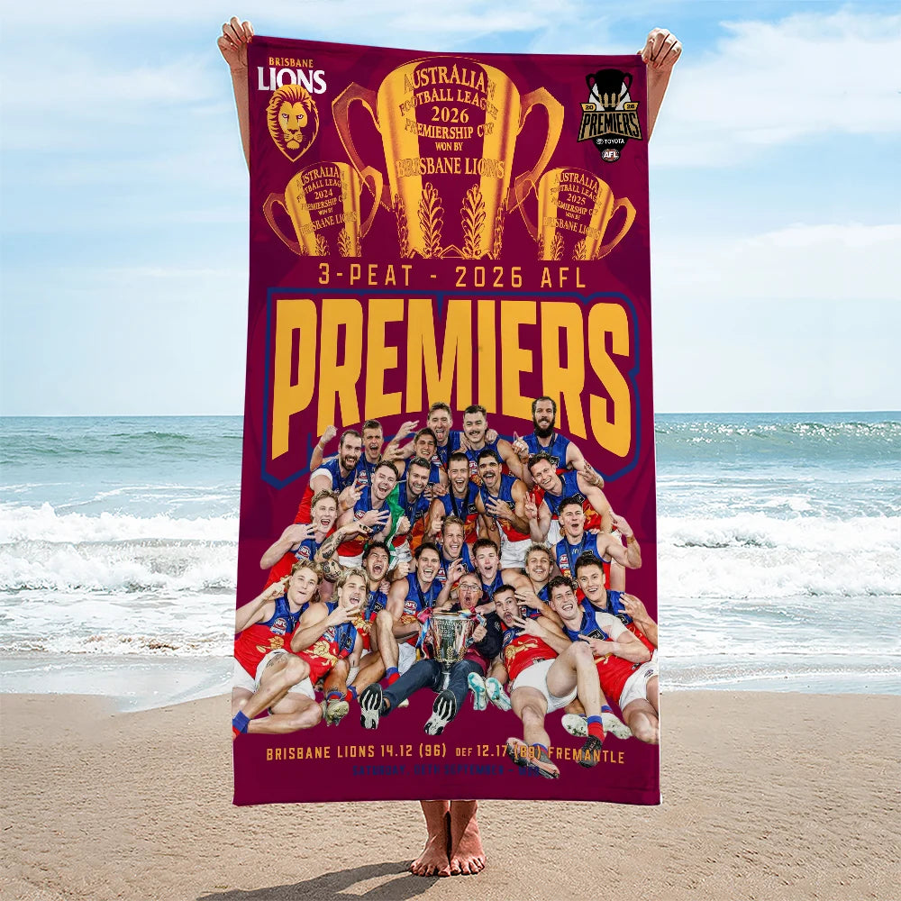 Brisbane Lions 2026 AFL Premiers Rectangle Beach Towel – TMTHU9596