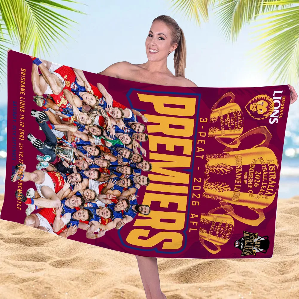 Brisbane Lions 2026 AFL Premiers Rectangle Beach Towel – TMTHU9596