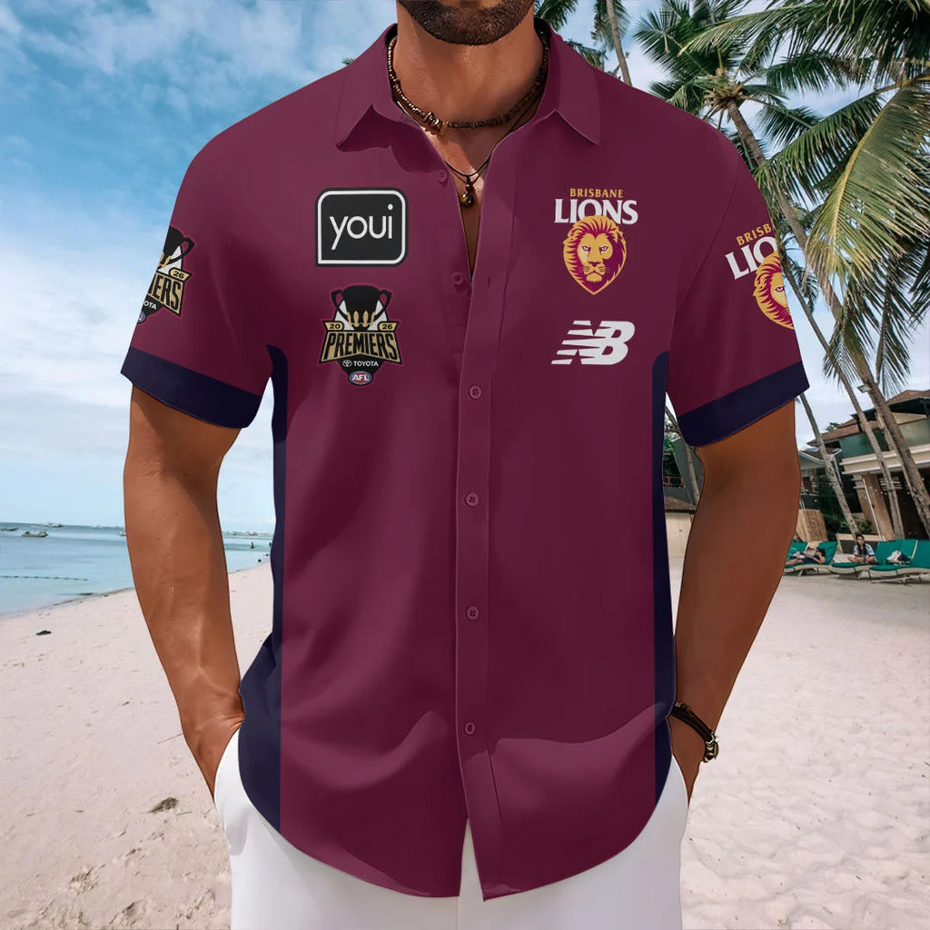 Brisbane Lions 2026 AFL Premiers Short Sleeve Button-Down Shirt – TMTHU9630
