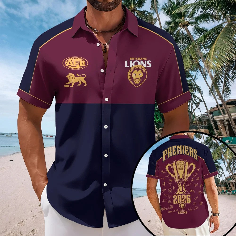 Brisbane Lions 2026 AFL Premiers Short Sleeve Button-Down Shirt – TMTHU9778