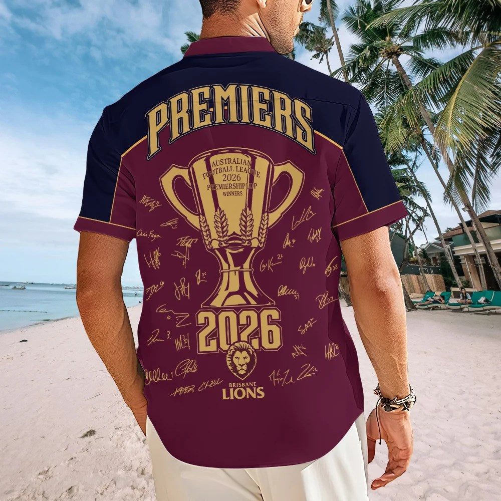 Brisbane Lions 2026 AFL Premiers Short Sleeve Button-Down Shirt – TMTHU9778