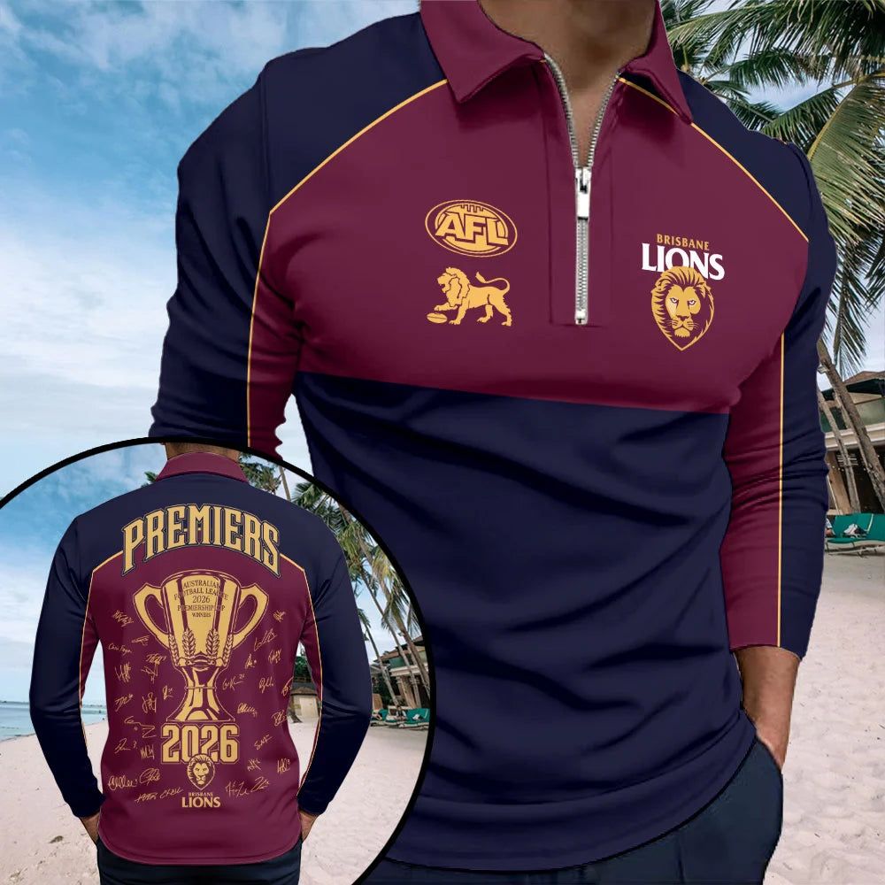 Brisbane Lions 2026 AFL Premiers Zip Polo Shirt – TMTHU9622