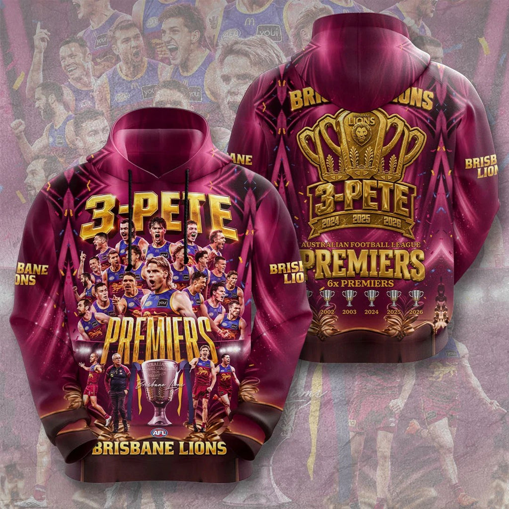 Brisbane Lions Threepeat Premiers 3D Apparel – TMTHU9590