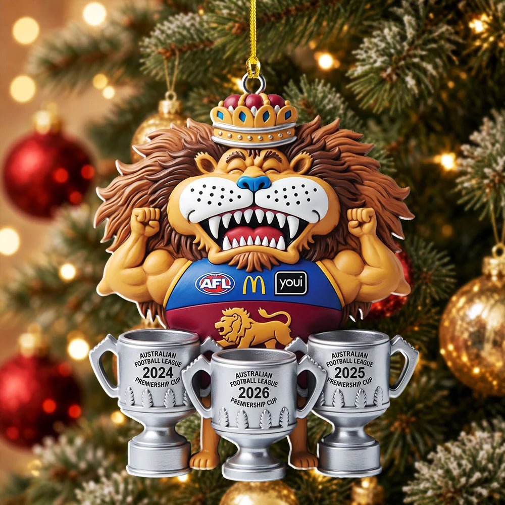 Brisbane Lions Threepeat Premiers Custom Shape 2-side Printed Acrylic Ornament – TMTHU9615