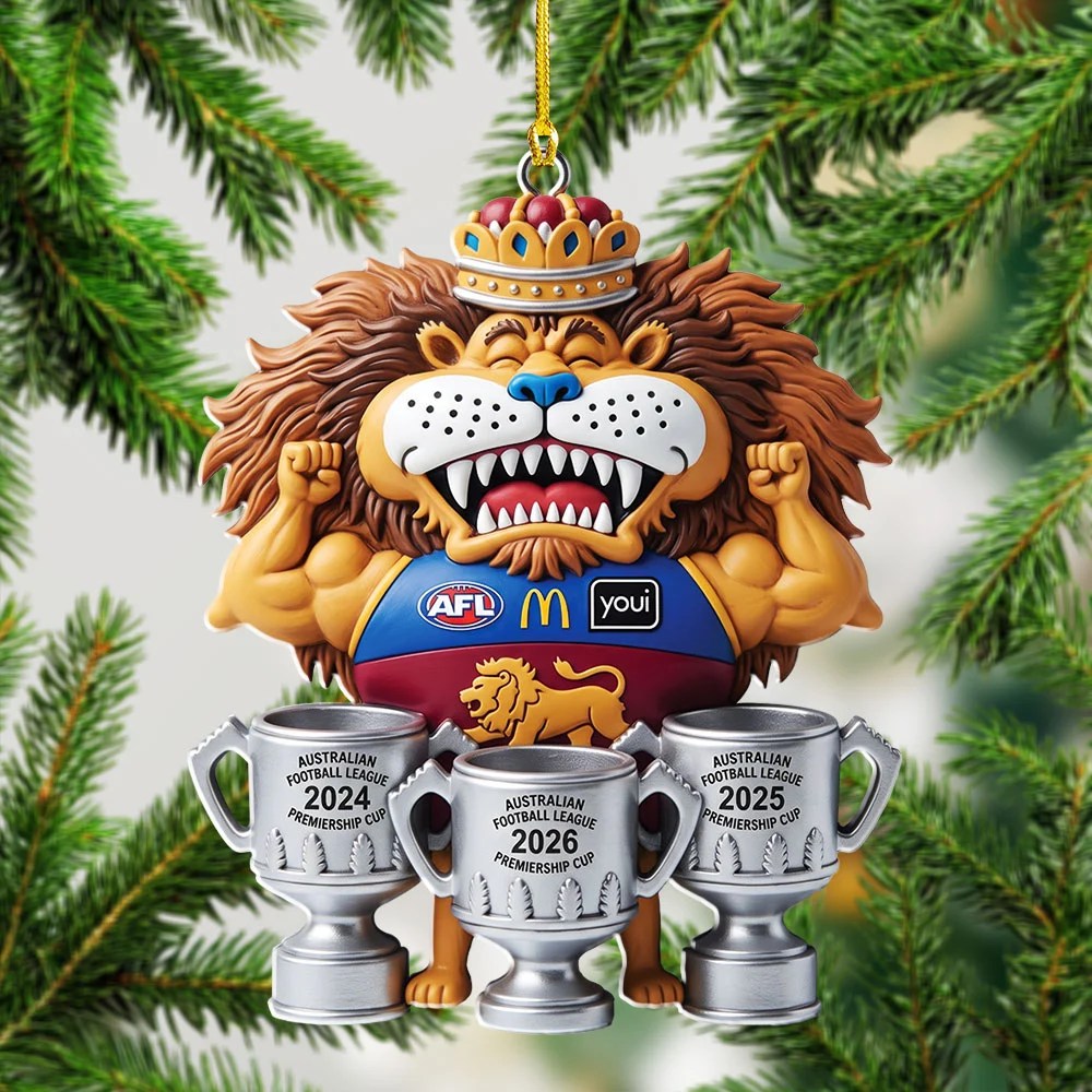 Brisbane Lions Threepeat Premiers Custom Shape 2-side Printed Acrylic Ornament – TMTHU9615
