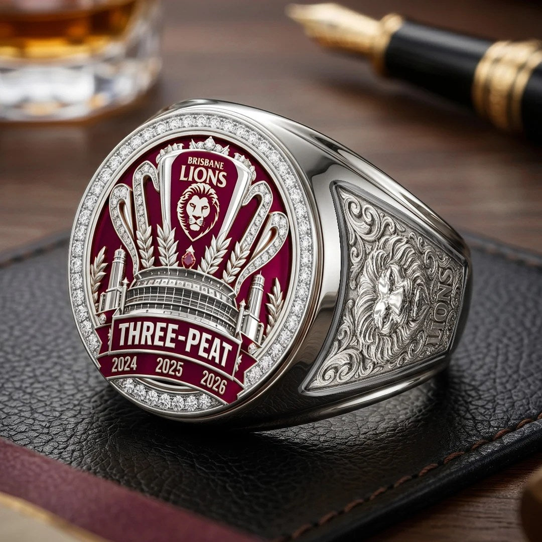 Brisbane Lions Threepeat Premiers 3D Engraved Ring – TMTHU9648