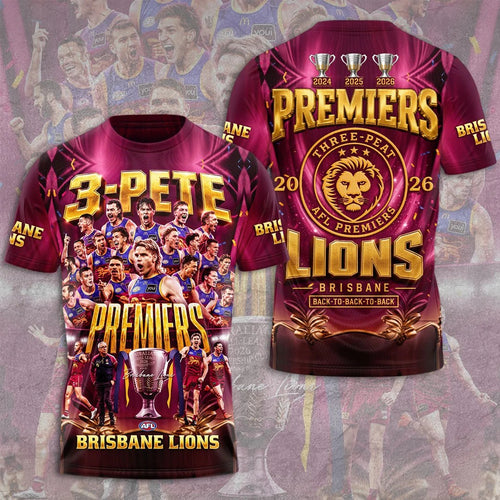 Brisbane Lions Threepeat Premiers 3D Apparel – TMTHU9825
