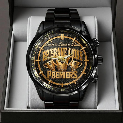Brisbane Lions Threepeat Premiers Black Stainless Steel Watch – TMTHU10084