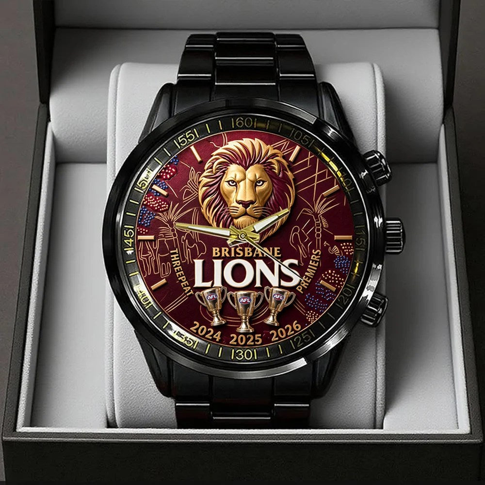Brisbane Lions Threepeat Premiers Black Stainless Steel Watch – TMTHU9738