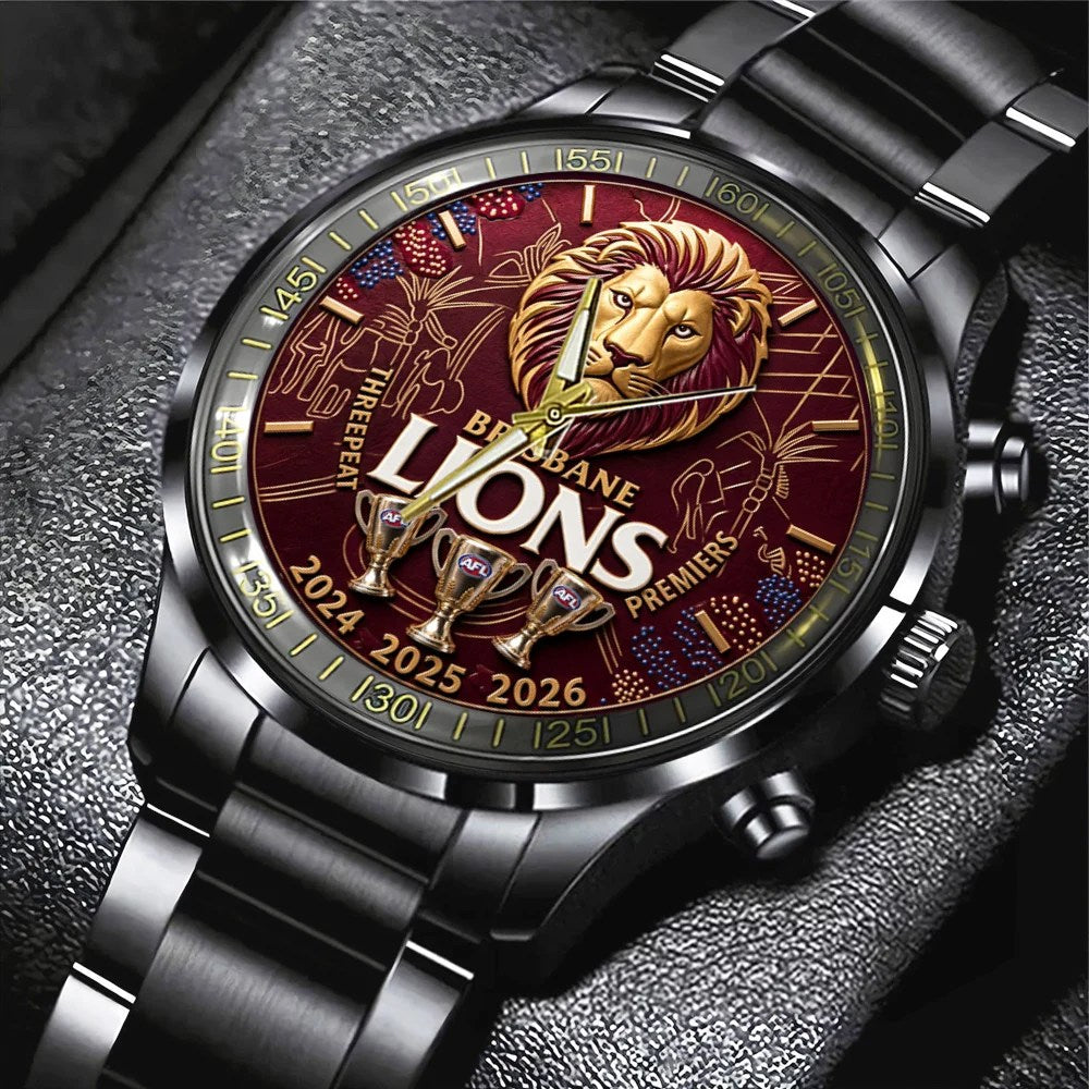 Brisbane Lions Threepeat Premiers Black Stainless Steel Watch – TMTHU9738