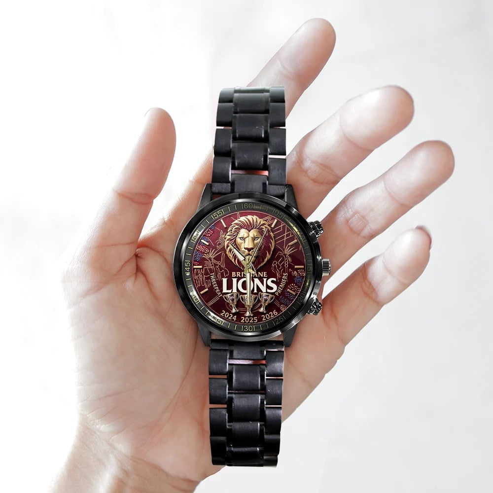 Brisbane Lions Threepeat Premiers Black Stainless Steel Watch – TMTHU9738