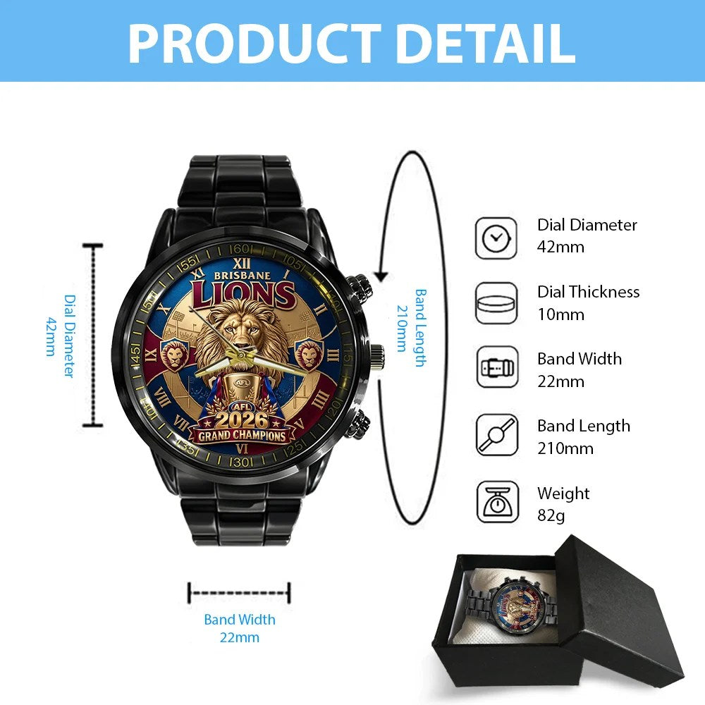 Brisbane Lions Threepeat Premiers Black Stainless Steel Watch – TMTHU9739