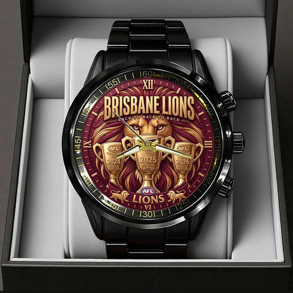 Brisbane Lions Threepeat Premiers Black Stainless Steel Watch – TMTHU9745