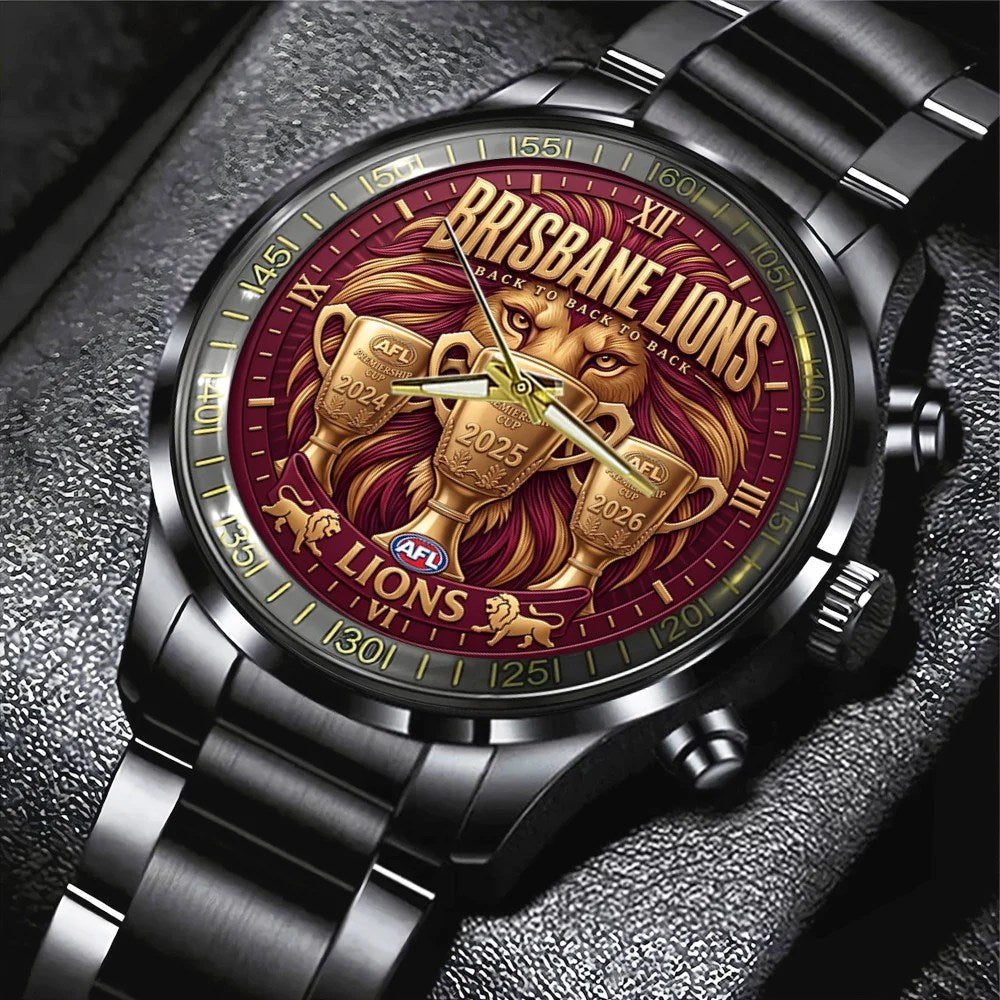Brisbane Lions Threepeat Premiers Black Stainless Steel Watch – TMTHU9745
