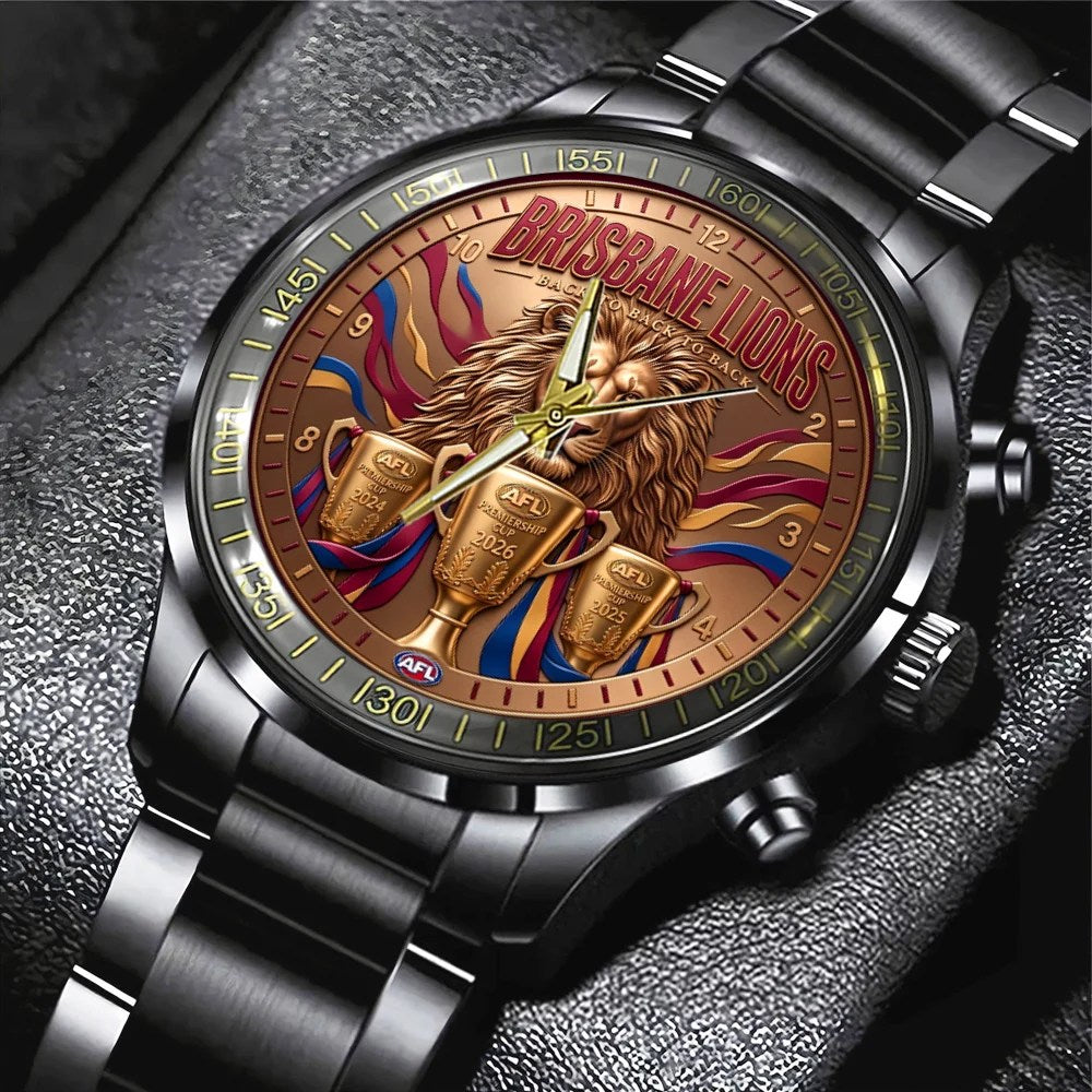 Brisbane Lions Threepeat Premiers Black Stainless Steel Watch – TMTHU9754
