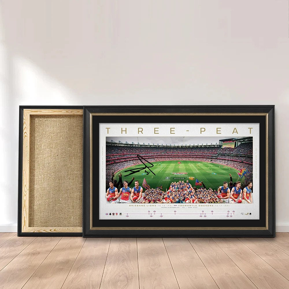 Brisbane Lions Threepeat Premiers Canvas With Inner Frame – TMTHU9637