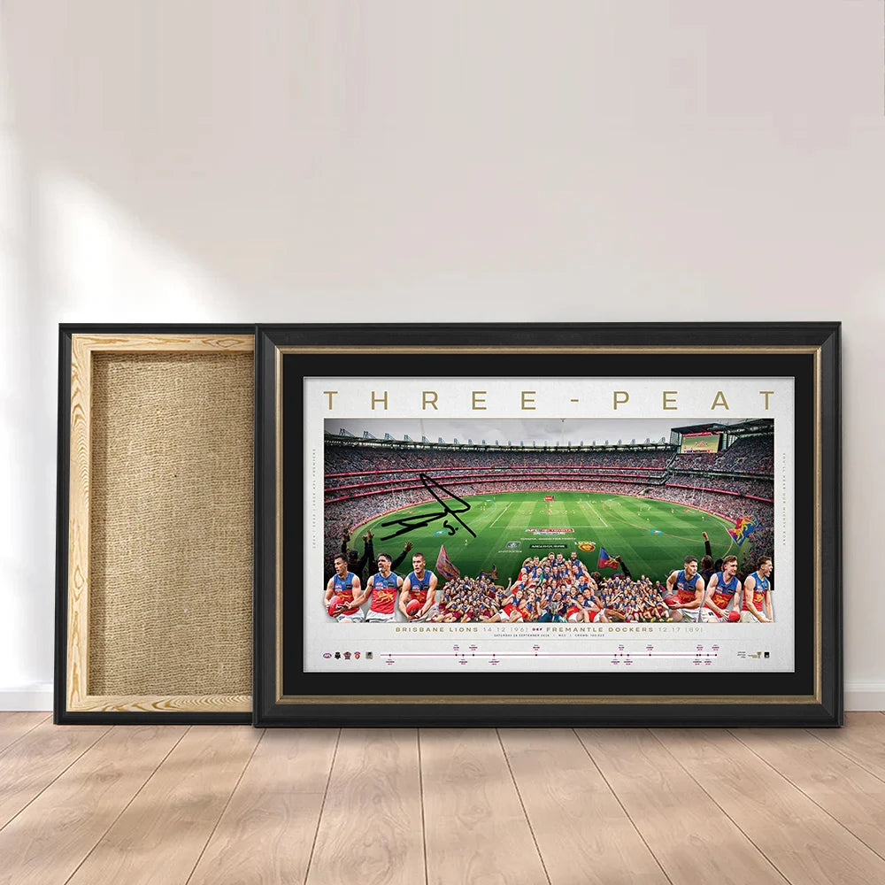 Brisbane Lions Threepeat Premiers Canvas With Inner Frame – TMTHU9637