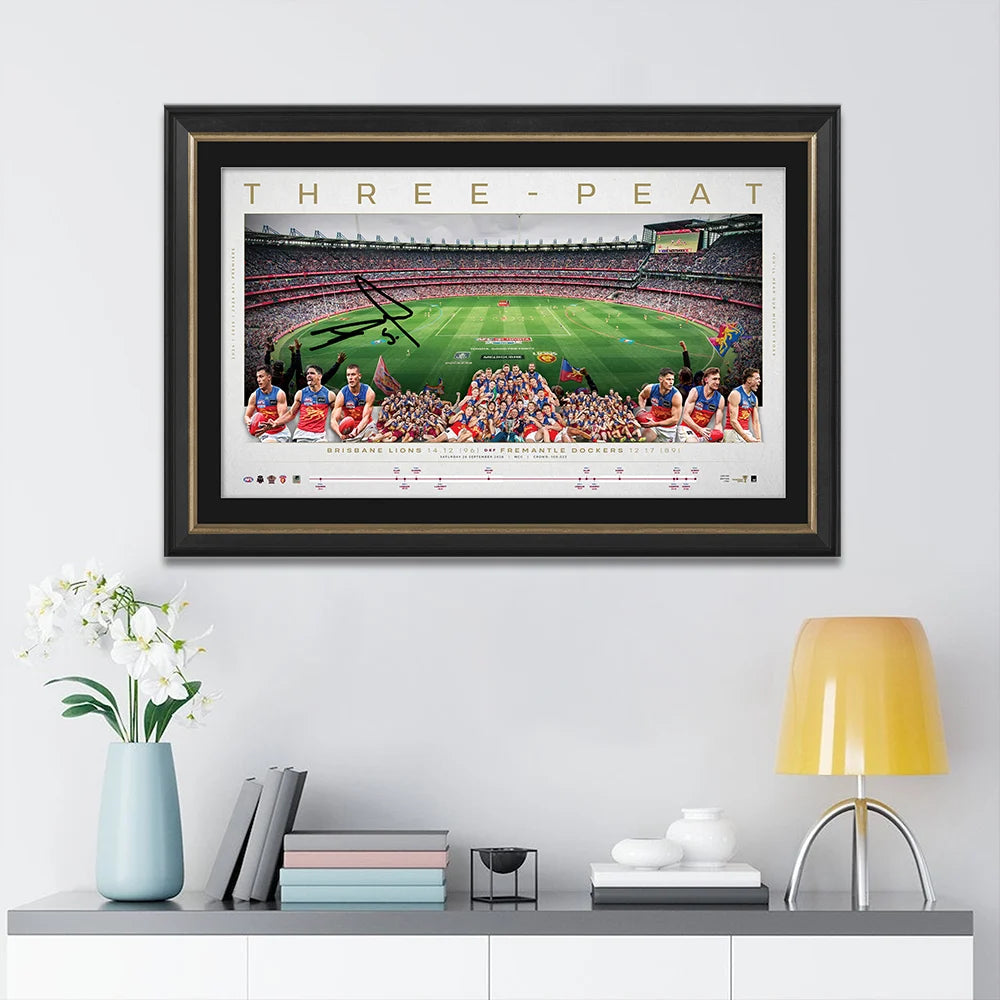 Brisbane Lions Threepeat Premiers Canvas With Inner Frame – TMTHU9637